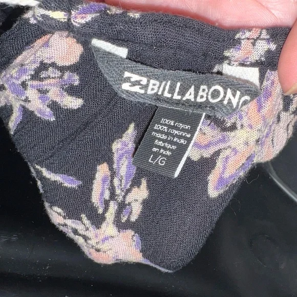 LAST CALL Billabong Distant Road Black Pink V Neck Floral Long Sleeve Top Size L - Picture 8 of 8